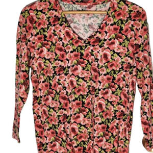 166. Jones New York Sport Floral V-neck 3/4-sleeved Tee Sz L